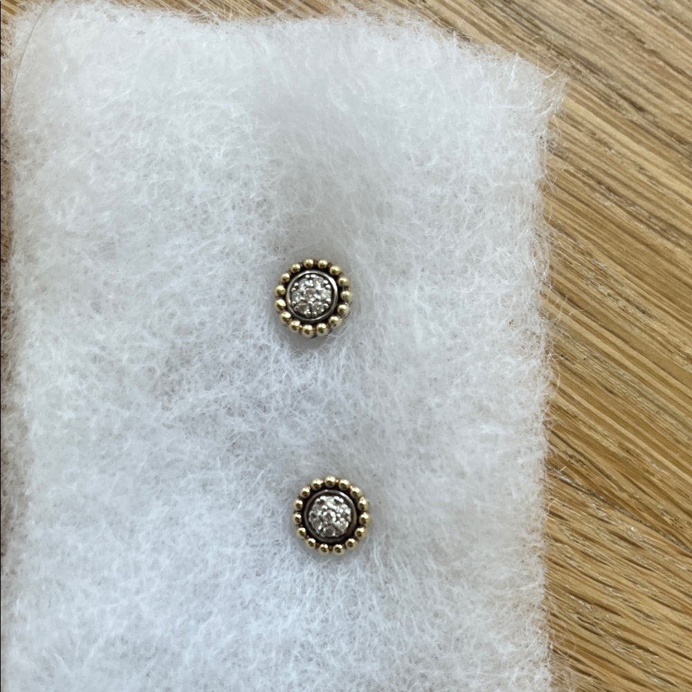 Lagos Caviar Pave diamond S/S & 18k yellow gold studs